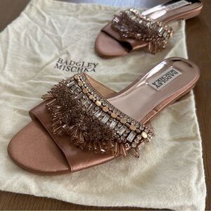 Badgley Mischka Kassandra Rose Gold Crystal Embellished Slide Mules
